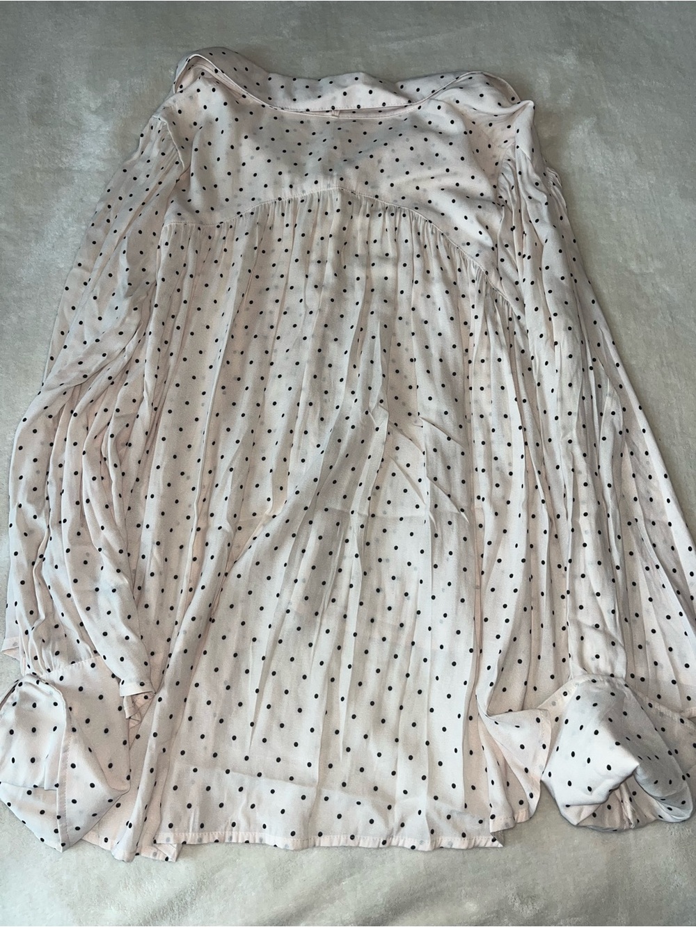 Free People New World Dotted Blouse Oversized Flowy Semi Sheer Tie Sz Small - Picture 8 of 9